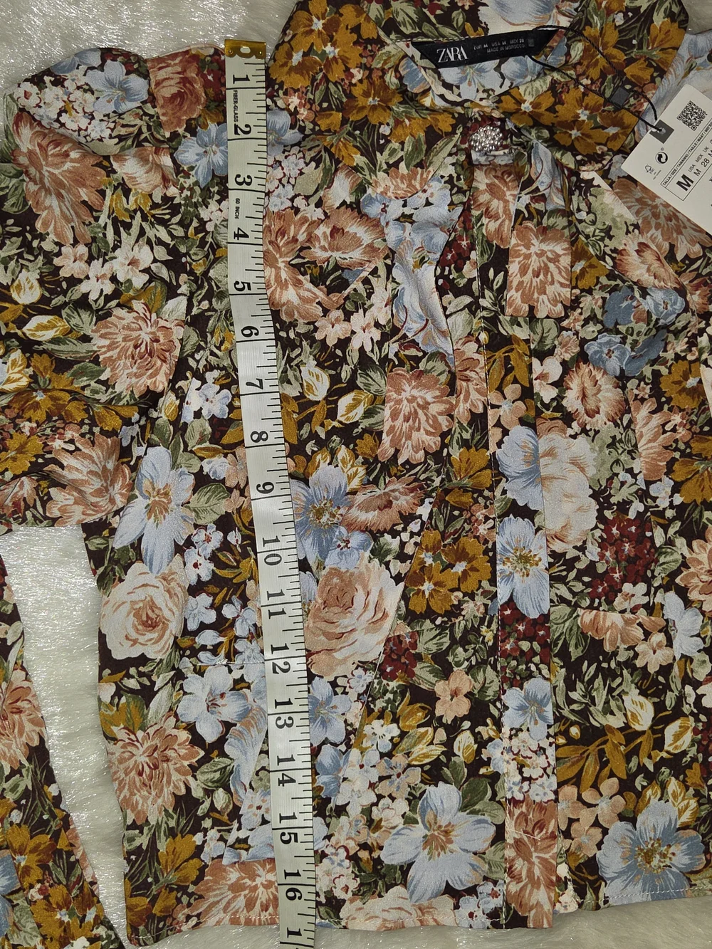 Zara Multicolor Floral Mesh Long-Sleeve Crop Top